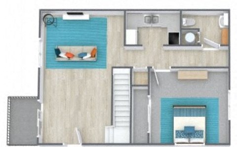 a bedroom floor plan with a bed and a closet
